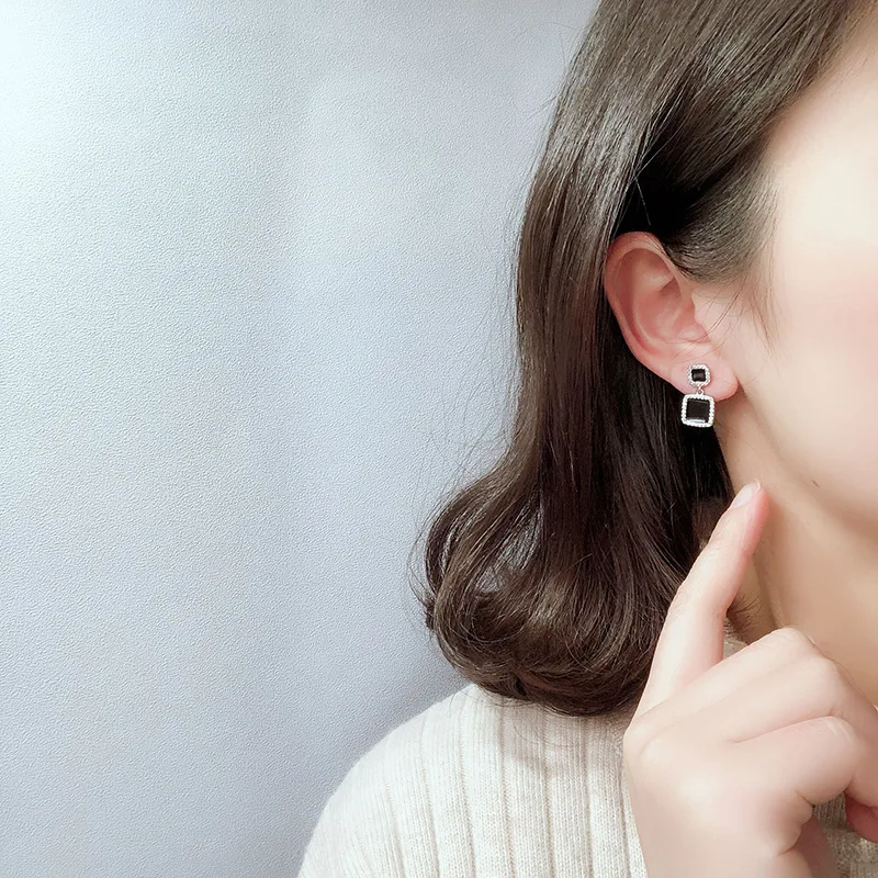 Mirror Square Drip Glaze Earrings Women's S925 Fine Silver Cool Super Shiny Micro Zircon Elegant Luxury Ear Stud Earrings
