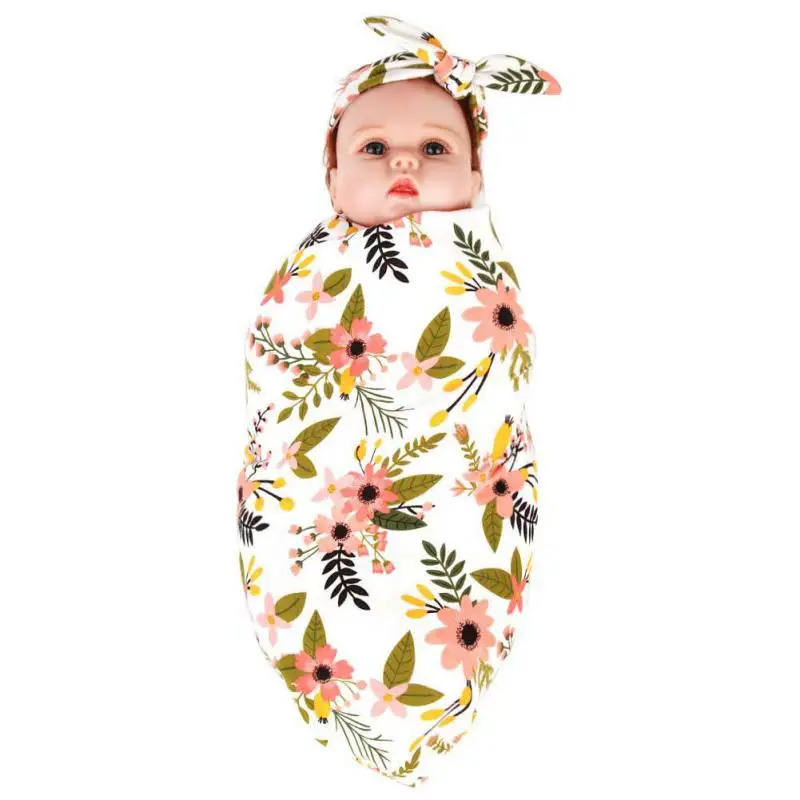 Hilittlekids saledborn/Мягкие комплекты с цветочным принтом для маленьких мальчиков и девочек, повязка на голову + одеяло, комплект из 2 предметов