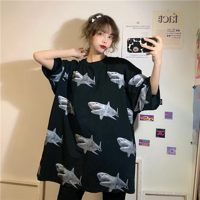 New Top short-sleeved women's tshirt loose was thin oversized half-sleeved clothes tide Korean Harajuku t shirt hip hop brandy