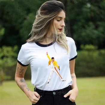 

Freddie Mercury The Queen Band T-Shirt Women Hip Hop Retro Rock Hipster T Shirt Vintage Female Casual Tops Cute Cool Girl Tees