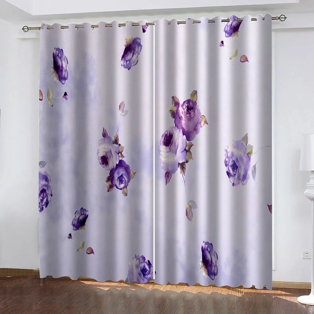 Tela de cortina 3d personalizada de alta calidad, cortinas de flores moradas  a prueba de viento, tela opaca gruesa|Cortinas| - AliExpress