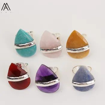 

5PCS Random,Delicate Crystal Quartz Stone Water Drop Rings,Silvery Teardrop Crystal Ring Women Wedding Jewelry Gift YT-131