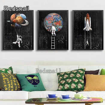 

Diy Diamond Embroidery 3 pcs set Astronaut Space Homesick Space Street Art Rocket 5d Square round Mosaic diamond painting TT1779
