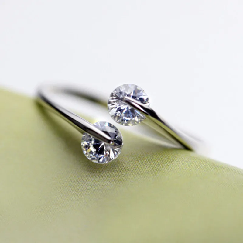 Women's Classic Simple Double Head Inlaid AAA Zircon Open Style Finger Ring Ladies Fashion Jewelry R0004 | Украшения и