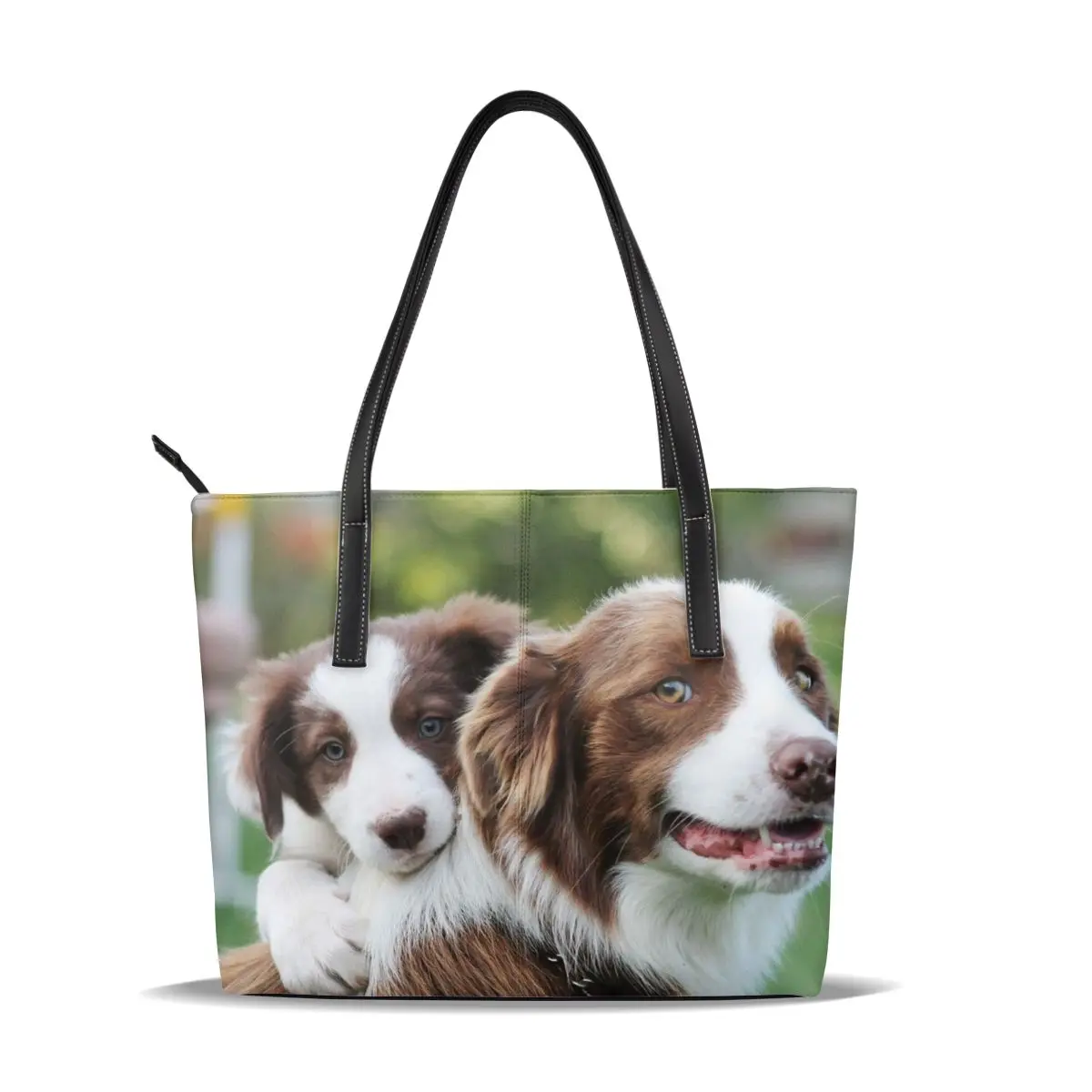 customized WHEREISART кожаные сумки Большая женская сумка Высокое качество повседневные женские сумки Border Collie сумка на плечо женская большая сумка - Цвет: customized