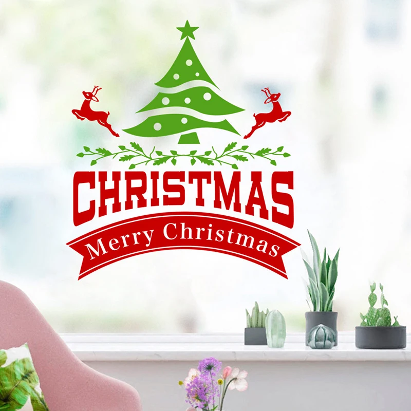 Christmas Tree Reindeer Wall Stickers Chrismas Home Decoration Decals for Glass Window Xmas Decor | Дом и сад