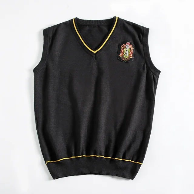 Гермиона Косплей Гриффиндор Слизерин Ravenclaw Hufflepuff свитер с галстуком жилет универсальная повседневная одежда костюмы Поттера - Цвет: Hufflepuff with logo