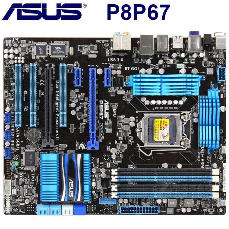 LGA 1155 DDR3 ASUS P8P67 материнская плата Core i7/Core i5/Core i3 32 Гб PCI-E 2,0 USB3.0 1155 P8P67 Intel P67 оригинальная б/у материнская плата