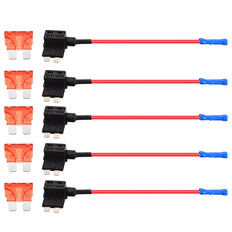 

5pcs 12V/24V Add A Circuit Standard Blade Fuse Tap Holder with 5x ATO ATC 10A Blade Fuses Car Fuse with Holder