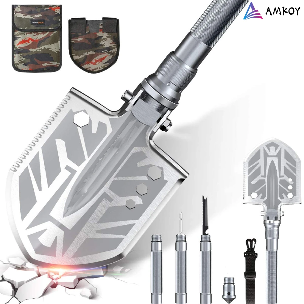 Outdoor Tactical Camping Shovel 55+ HRC Multitool Folding Shovel Lifter Mounted Shovel Fishing Outdoor Emergency Camping Tool