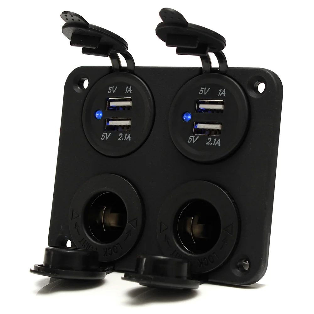 Автомобильный 12-24V двойной USB адаптер зарядное устройство+ прикуриватель розетки с синий светодиодный индикатор