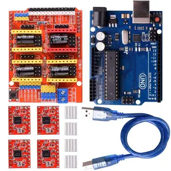 

CNC Shield Expansion Board V3.0 +UNO R3 Board + A4988 Stepper Motor Driver With Heatsink for Arduino Kits K75 (CNC Shield+UNO R3