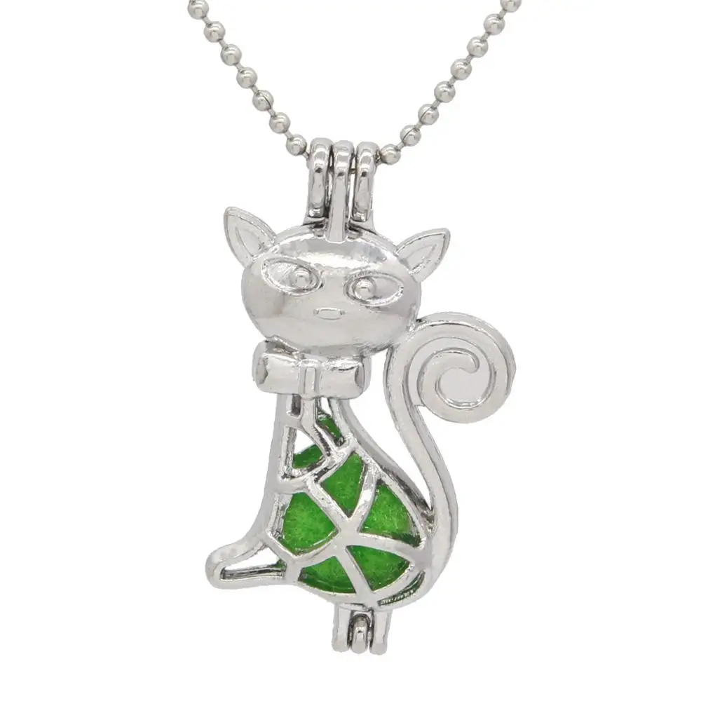 

REYOW 1pcs Cat Stainless Steel Tones Oyster Pearl Cages Essential Oil Diffuser Locket Pendant Craft Jewelry Making Necklace