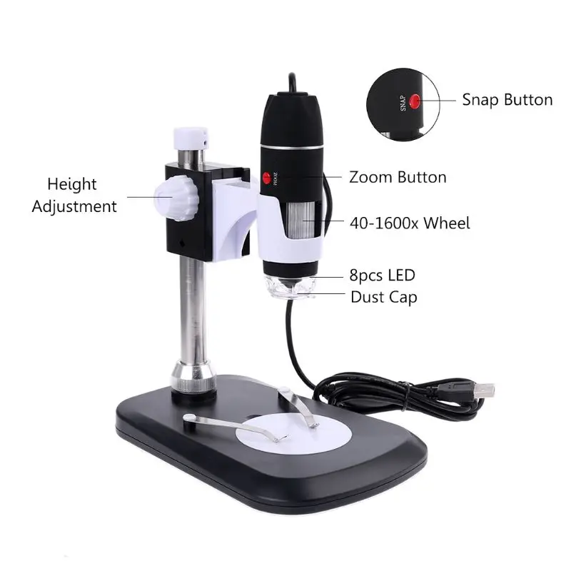 1600X эндоскопия с цифровым микроскопом с подставкой USB 2,0 увеличение портативный