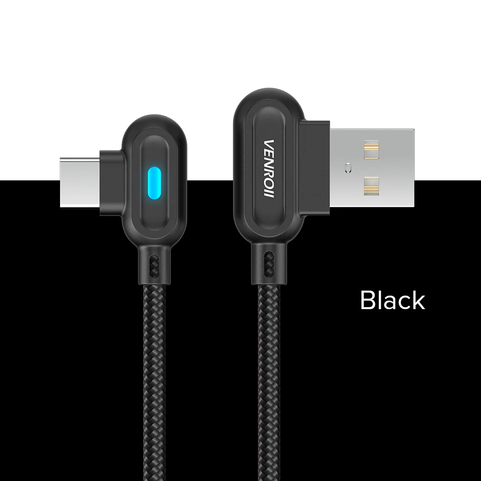 USB Type C кабель Venroii Cabo 1 м светодиодный для быстрой зарядки и синхронизации данных