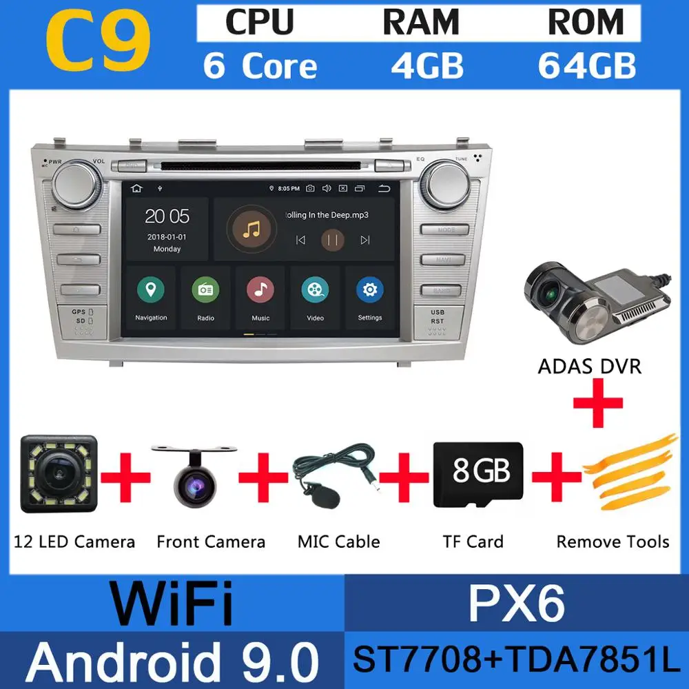 " 8 ядерный 4G+ 64G Android 9,0 PX6 автомобильный dvd-плеер для Toyota Camry 2006-2011 радио gps навигация головное устройство DSP CarPlay Авторадио - Цвет: PX6 ADAS