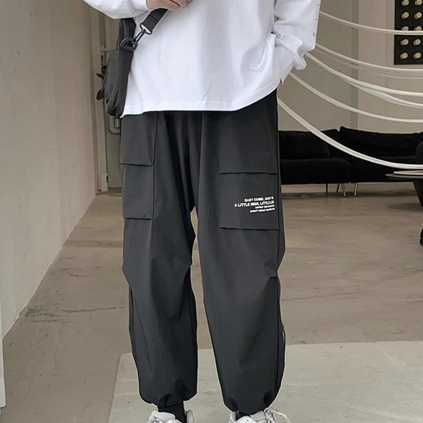 Men Pants Thin Sweatpants Multi Pockets 