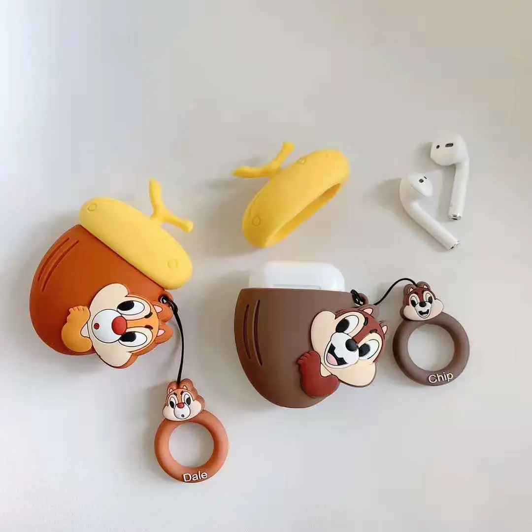 Super cute 3D Stitch cartoon silicone protection ring lanyard Wireless Earphone Charging case for AirPods 1 2 Bluetooth cover