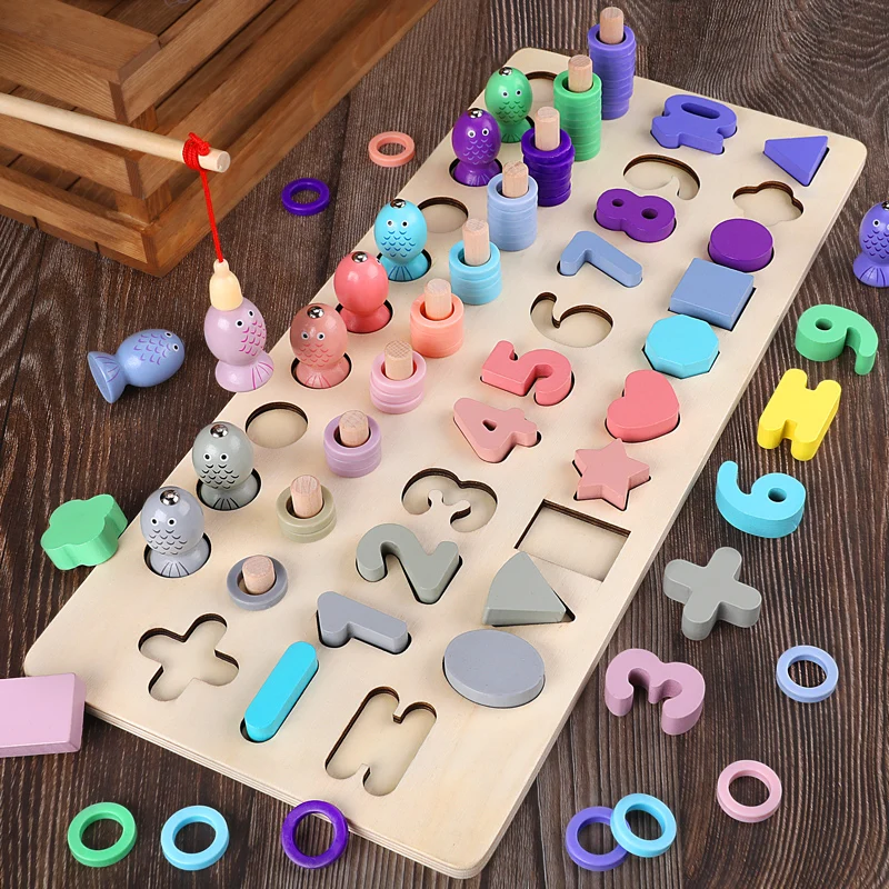 Mwz Детские материалы montessori деревянные игрушки магнитная игра рыбалка рассчитывать Форма познания математические игрушки развивающие игрушки для детей