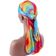 

Unisex Tie-Dye Durag Silky Headwrap Bandanas Cap For Women Long Tail Wigs Pirate Hat Mens Hair Cover Doo Rag Hair Accessories