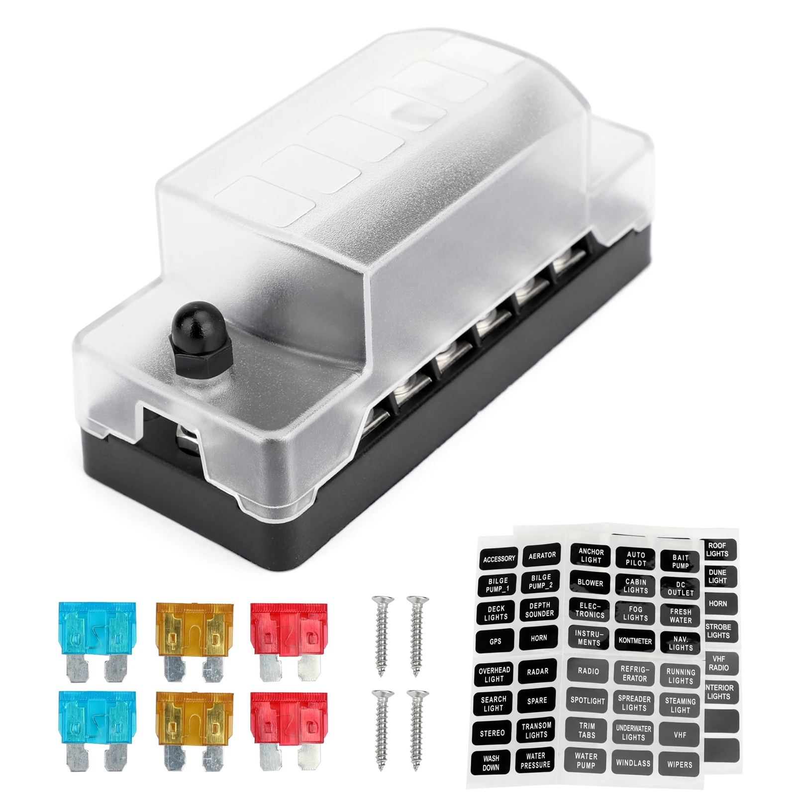 

Artudatech 12V 24V 36V Automotive 6 Way Blade Fuse Holder Box Block With Negative Pole Kit For Car Boat Marine