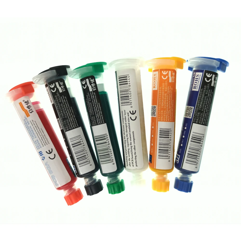 Mechanic 10ml Green/Red 6 Color UV Curing Solder Mask Ink for PCB BGA Circuit Board Insulating Protect Soldering Paste Flux Oil solder paste for electronics