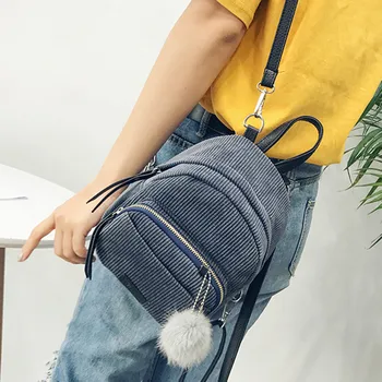 

Women Mini Corduroy Backpack Small Cute Schoolbag With Fuzzy Ball Ladies Small Shoulder Bags Female Travel Bag Mochila #YJ