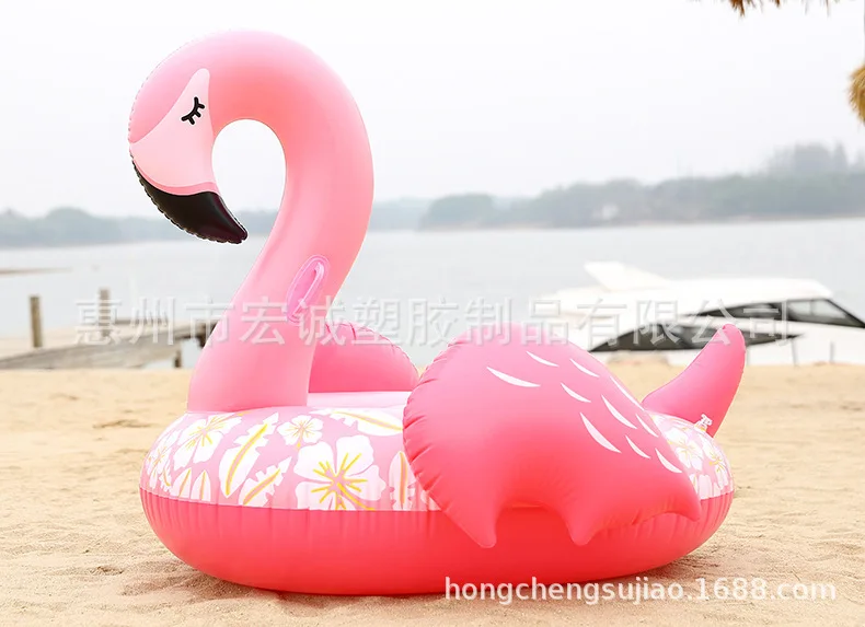 Currently Available Wholesale Hot Selling 150CM Sleeping Beauty Pink Flamingo Floating Row Riding Water Inflatable Floating Bed