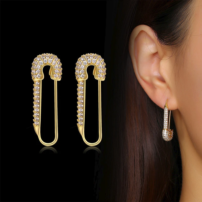 Goede Vnox Temperament Veiligheid Pin Oorbellen Voor Vrouwen Stijlvolle Rvs Met Volledige Cz Stenen Stud Oorbel Chic Street Wear Brincos