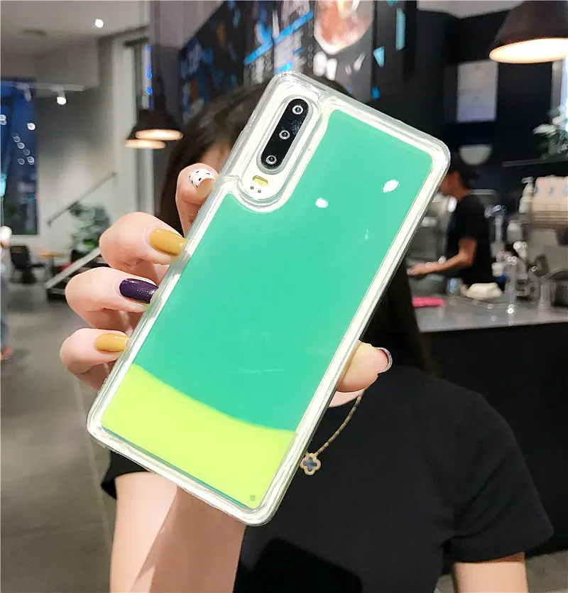 Yellow Светящийся неоновый песочный чехол для huawei P20 P30 lite Pro P30lite P30Pro Mate20 светится в темноте жидкий Блестящий песок Сумки для телефона - Цвет: Yellow