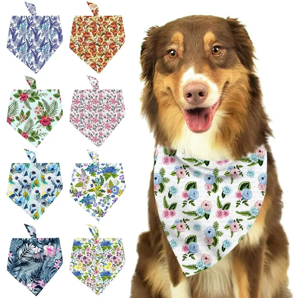 Bufanda en triángulo para mascotas, toalla de Saliva para perro y gato, Collar ajustable, Babero con estampado Floral, suministros para mascotas