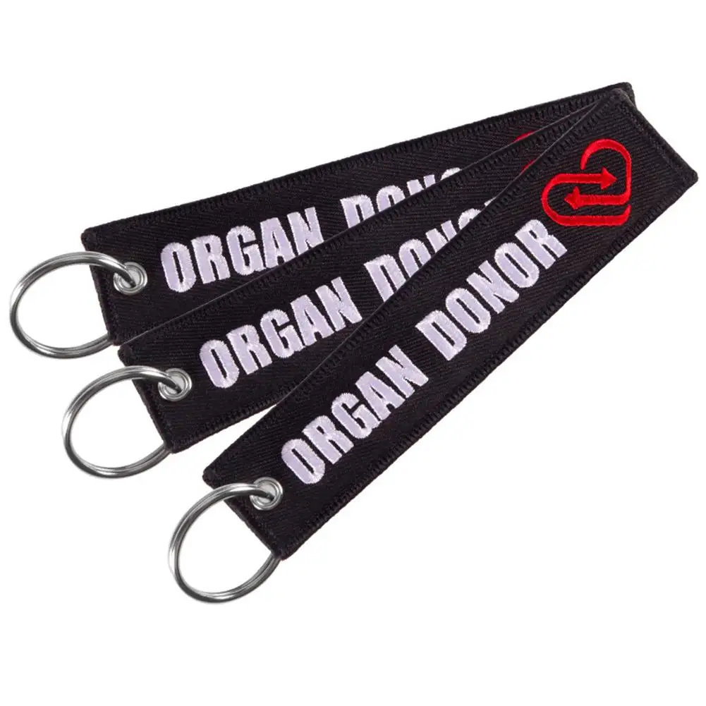1Pc Double Side Embroidery ORGAN DONOR Keychain Key Ring Holder Phone