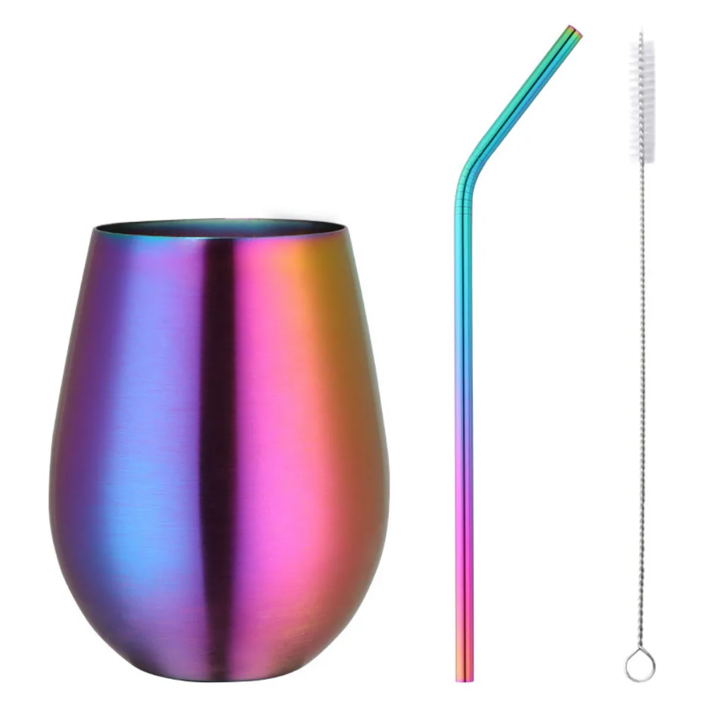 

3pcs/Set Stainless Cup with Straw and Brush Wine Tumbler Reusable Coffee Mug Drinking Portable Glass Tiki Bar Accessories