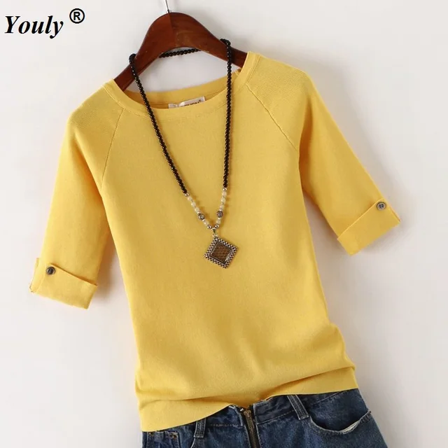 Pullover Sweater Ice Cotton knit Tops women 2022 Autumn Casual Tees Shirt ladies Round Neck slim winter Bottoming tops yellow