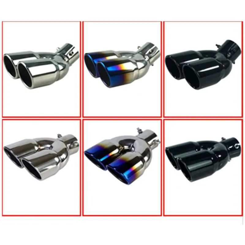 Universal Car Inlet Double-Barrel Rear Exhaust Tip Tail Pipe Muffler Outlet Stainless Steel Car Accessories car exhaust tail pipe