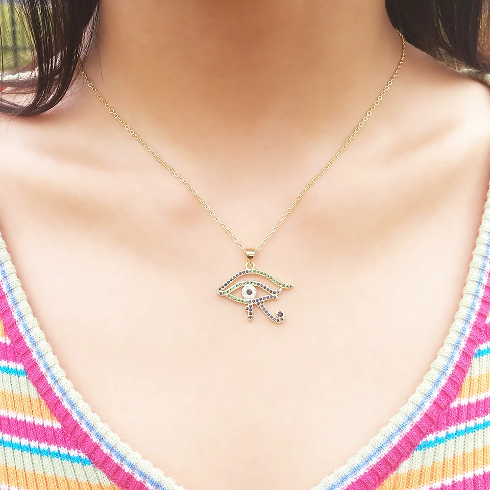 

Egyptian Eye of Horus Necklace Women Zirconia Charm collier Gold Plate Jewerly colar olho turco aÃ§o CZ Lucky Third Eye Necklace