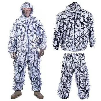 

Hunting Clothes Ghillie Suit White Snow Camouflage Maple Birdwatch And Leaf Clothes Hunting Include Pant Jacket Airsoft 3d U2H2