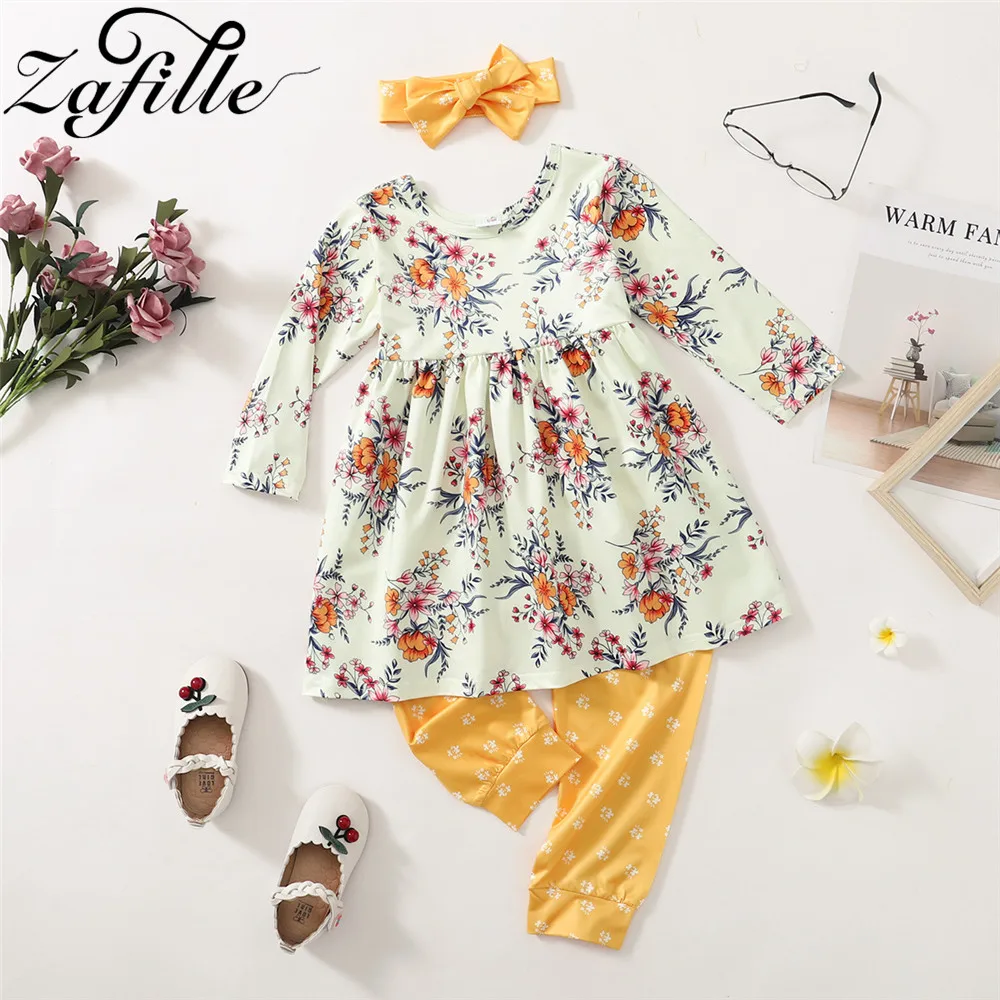 ZAFILLE 0-5 Years Old Toddler Kids Baby Girl Clothes Set Floral Long T-shirts and Pants Autumn Winter Chidlren's Clothing Girls best Baby Clothing Set
