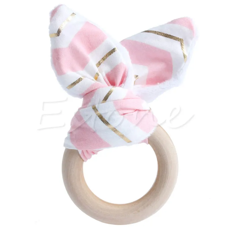 

Handmade Wooden Natural Baby Teething Ring Chewie Teether Rabbit Sensory Toy Gift