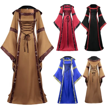 

Womens Vintage Medieval Fairy Long Sleeve Floor Length Renaissance Gothic Cosplay Costume Dress