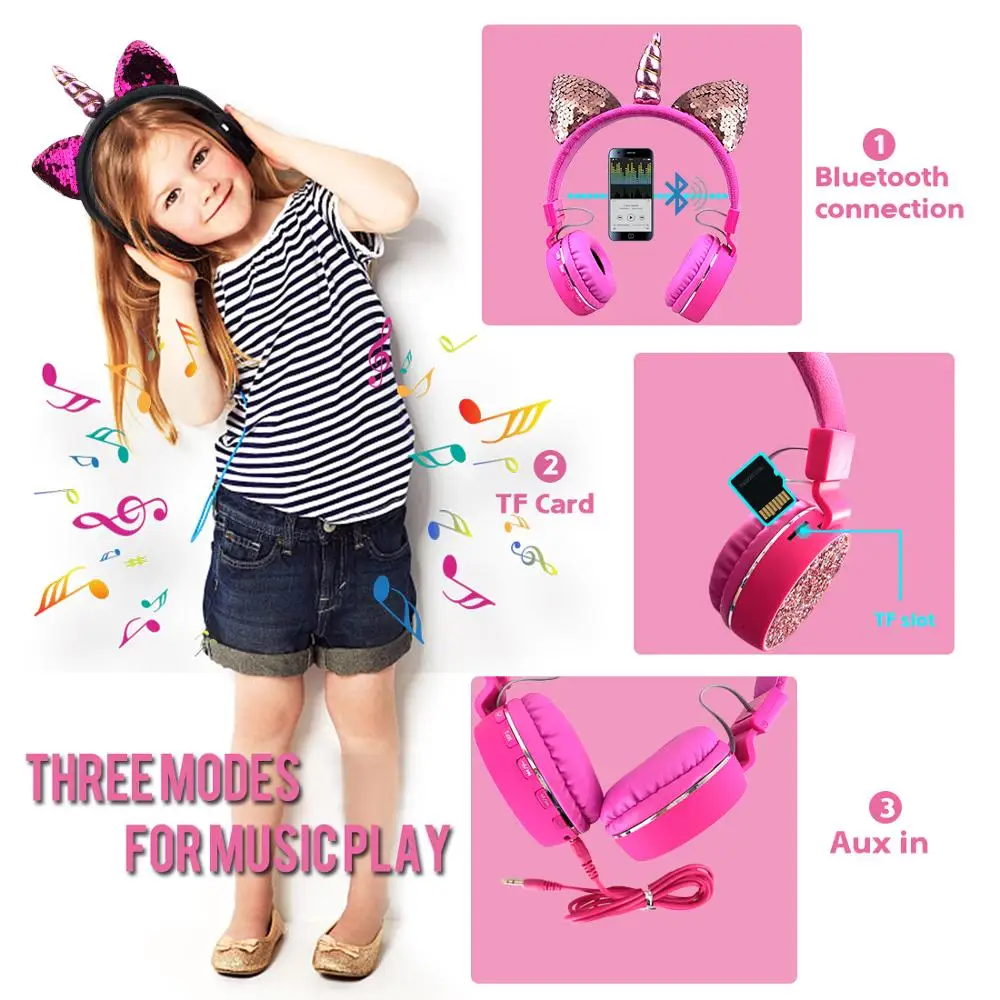 2020 Unicorns Kids Headphone Wireless Stereo Music Headset with MIC for Handsfree Boy Girls Birthday Gifts