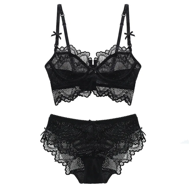 

Women Separated Sleepwears Sexy Hollow Out Lace Bralet Bra Lace Lingerie Outfit and Pantie Sets Large Size Lace Underwear Suits
