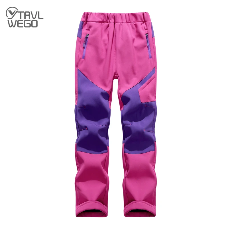 

TRVLWEGO Child Winter Pants Hiking Camping Outdoor Polar Fleece Soft Shell Waterproof Thick Snow Warm Trekking Ski Trousers
