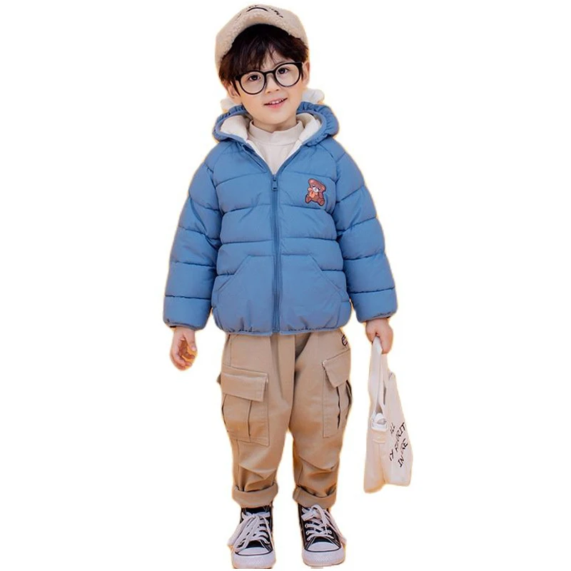 

Winter Children Warm Down Cotton Jacket 2021 New Cute Cartoon Bear Baby Toddler Plush Coats Boys Girls Kids Outerwear For 2-6Y