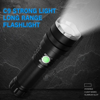 

BORUiT C9 LED Flashlight High Power XHP50 2000LM Torch 3-Mode Zoom Lantern Rcharggeable 26650 Waterrprrof Bicycle Light Camping