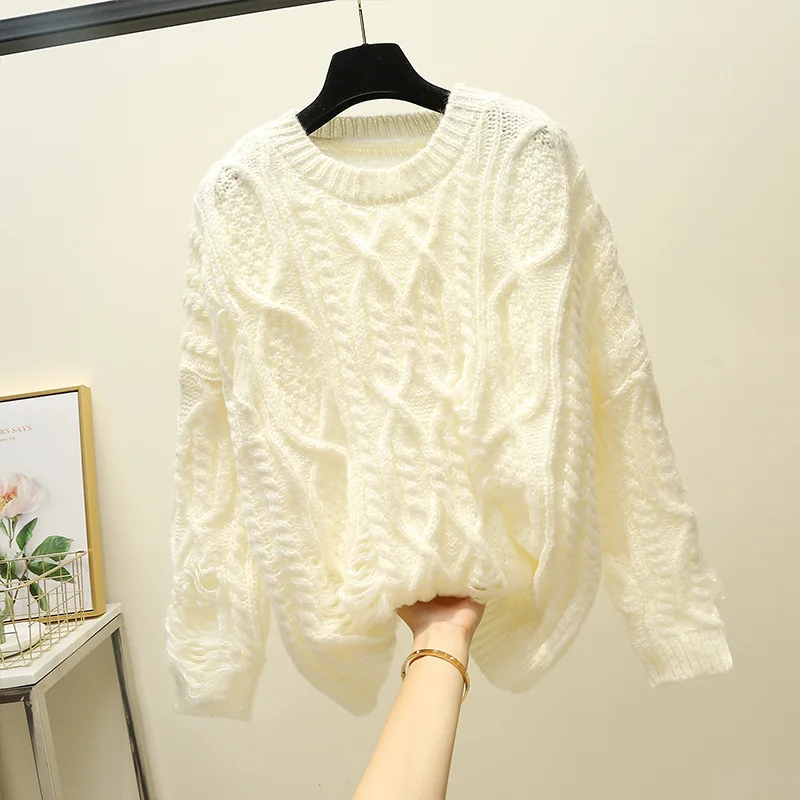 2020 fashion loose three-dimensional knitted sweater sleeve autumn spring round collar thick line women's sweater Spring sweater