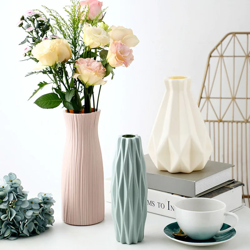 Origami Plastic Vase White Imitation Ceramic Flower Pot Home Nordic Decorations 