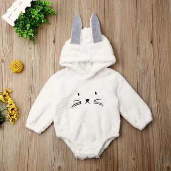 

Pudcoco Newborn Baby Boy Girl Clothes Solid Color Long Sleeve Warm Fuzzy Cat Tops Hooded Romper Jumpsuit Outerwear Clothes