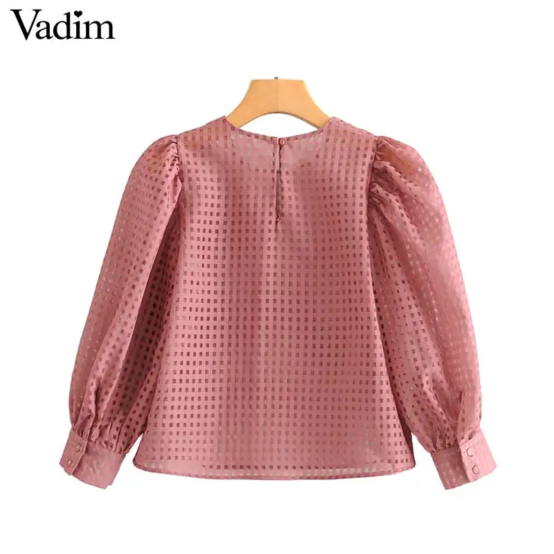 Vadim, милый, женский, розового цвета в клетку, прозрачный топ с рукавом «три четверти» прозрачная короткая блузка женская изящная юбка blusas LB753