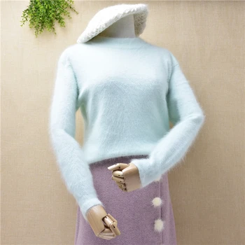 

New spring and summer thin Mink Cashmere knitted rabbit fur sweater short soft fluff girl high-quality pullover blouse